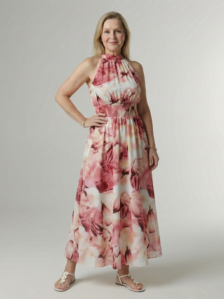 Alondra | Gathered Halter Midi Dress