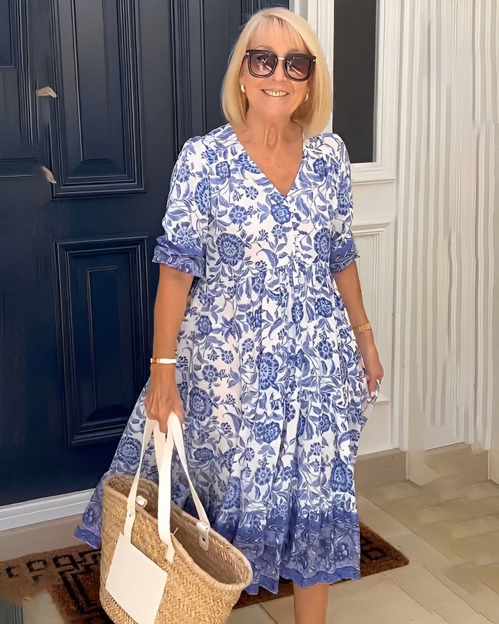 Thalia | Graceful V-Neck Floral Dress