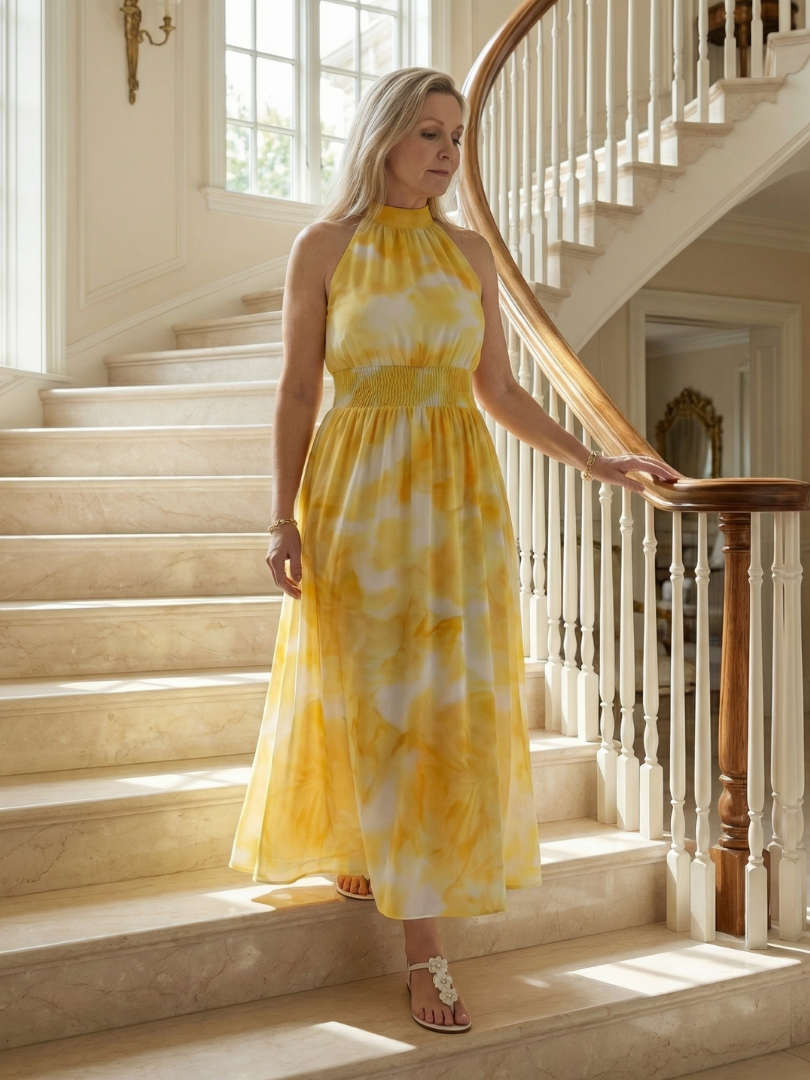 Alondra | Gathered Halter Midi Dress