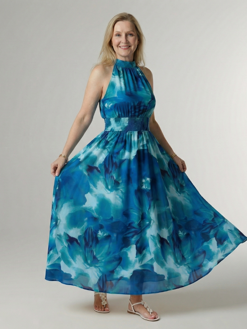 Alondra | Gathered Halter Midi Dress