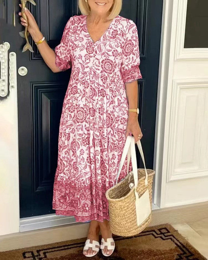 Thalia | Graceful V-Neck Floral Dress