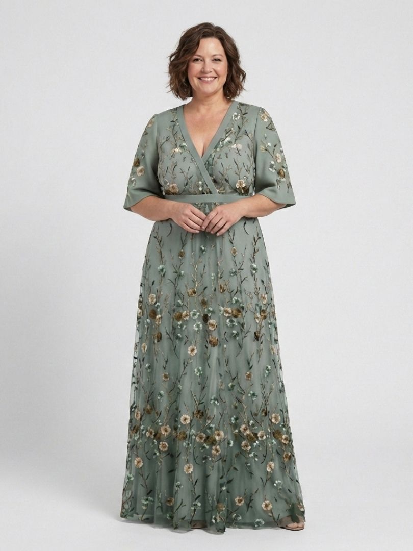 EVADNE | Floral V Neck Short Sleeve Maxi Dress