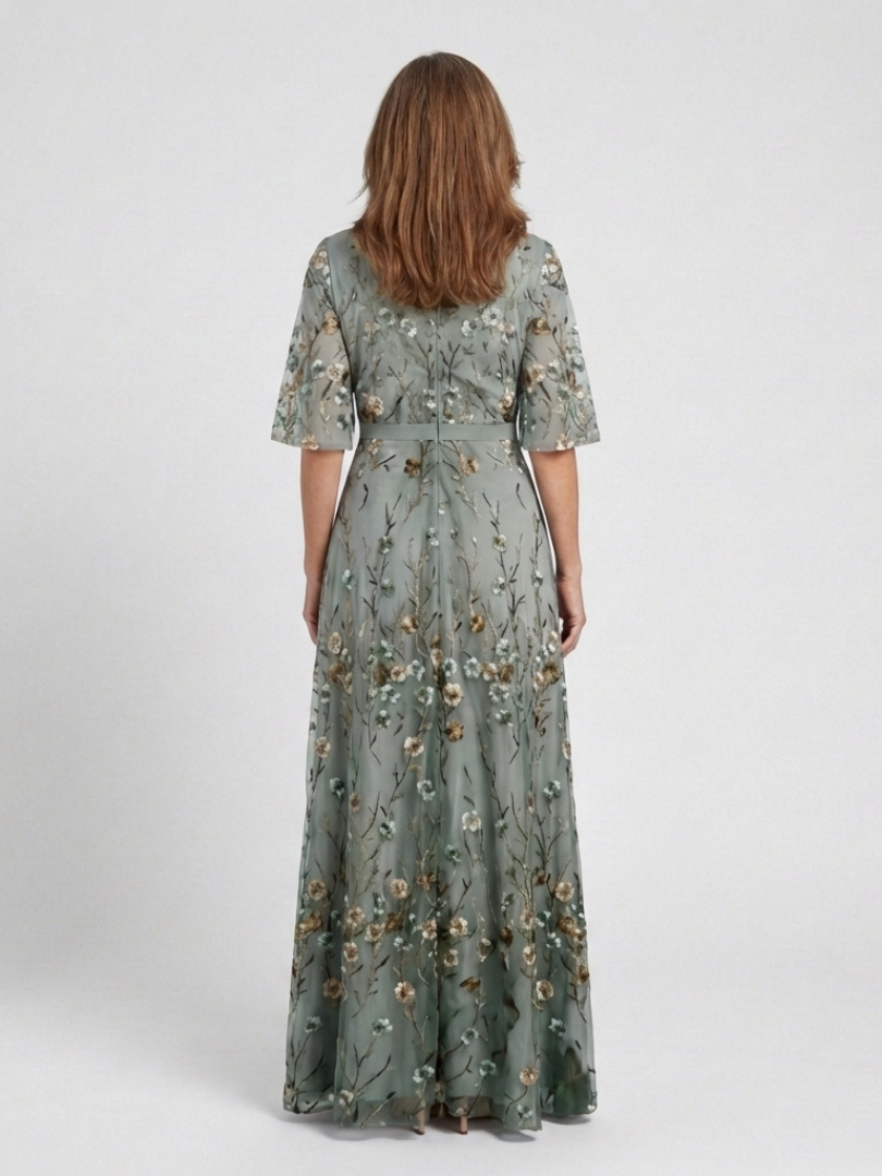EVADNE | Floral V Neck Short Sleeve Maxi Dress
