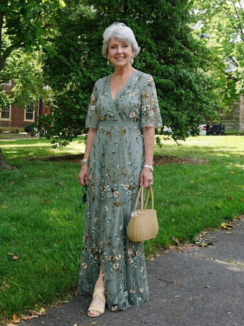EVADNE | Floral V Neck Short Sleeve Maxi Dress
